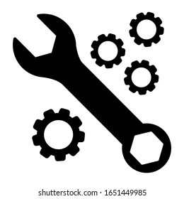 Repair tool icon design. Wrench and bolt icon in modern silhouette style design. Vector illustration. 