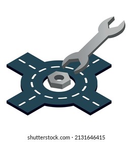Icono de herramienta de reparación vectores isométricos. Llave de acero inoxidable e icono de la tuerca metálica. Herramienta de reparación de servicios, spanner, asistencia técnica