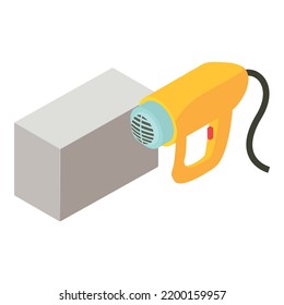 Repair Tool Icon Isometric Vector. Wired Electric Dryer And Cement Block Icon. Heat Gun, Construction And Repair Work