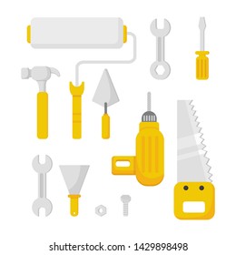 repair tool icon set cartoon style isolated on white background. illustration vector.