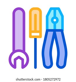 Symbol für Reparaturwerkzeuge, Vektorgrafik. Werkzeugsschild. Illustration von Farbzeichen