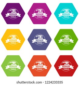 Repair tool icons 9 set coloful isolated on white for web