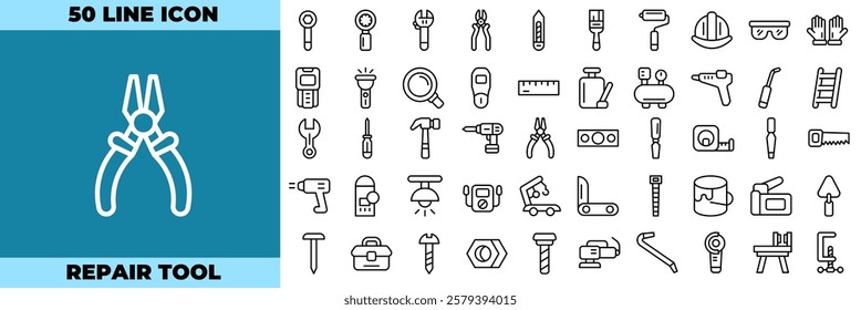 Repair Tool Line Editable Icons set. Vector illustration in modern thin line style of repair icons: tool, hardware, measuring, etc