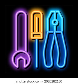 repair tool neon light sign vector. Glowing bright icon repair tool sign. transparent symbol illustration