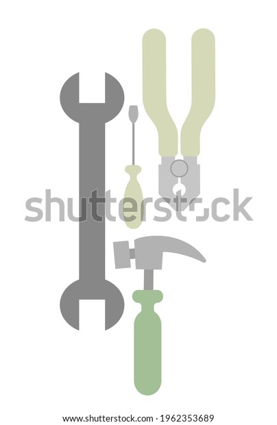 Repair tool set in flat\
style. Vector stock illustration isolated. Wrench, screwdriver,\
hammer, pliers