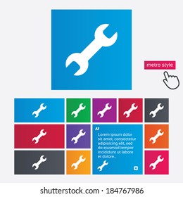 Repair tool sign icon. Service symbol. Metro style buttons. Modern interface website buttons with hand cursor pointer. Vector
