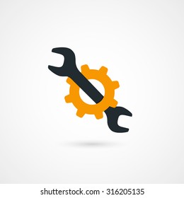 Repair tool sign icon. Service symbol. Cog wheel with wrench. Vector illustration, eps 10.