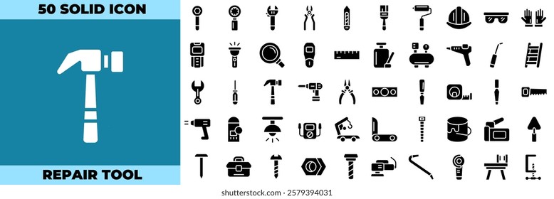 Repair Tool Solid Editable Icons set. Vector illustration in modern thin solid style of repair icons: tool, hardware, measuring, etc