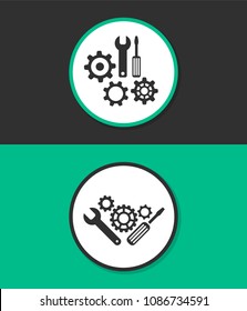 Repair tool vector icon. Service symbol. Gear, screwdriver and wrench.