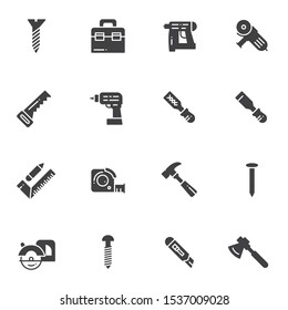Repair tool vector icons set, modern solid symbol collection, filled style pictogram pack. Signs, logo illustration. Set includes icons as  hammer drill, tool box, hand saw, screw bolt, screwdriver