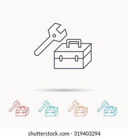 Repair toolbox icon. Wrench key sign. Linear icons on white background. Vector