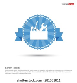 repair Toolbox with Tools icon - abstract logo type icon - Retro vintage badge and label Blue background. Vector illustration