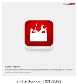 repair Toolbox with Tools icon - abstract logo type icon - Red abstract 3d button with light board and shadow on gray background. Vector illustration