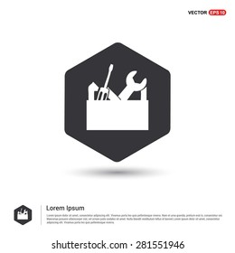 repair Toolbox with Tools icon - abstract logo type icon - hexagon black background. Vector illustration