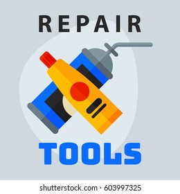 Repair tools adhesive foam icon creative graphic design logo element and service construction work business maintenance equipment vector illustration.