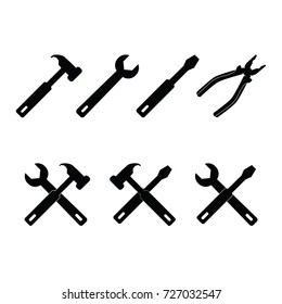 Repair tools black and white flat icon set.