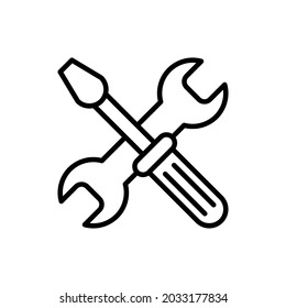 Repair tools crossed wrench and screwdriver thin line icon. Modern vector illustration.