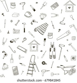 repair tools doodle vector objects seamless pattern