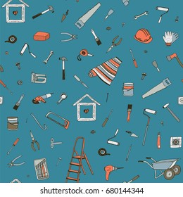 repair tools doodle vector objects seamless pattern