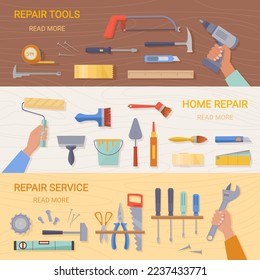 repair tools. drill hammer screwdriver knife saw paint. Vector items for home repair