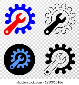 Repair tools EPS vector pictogram with contour, black and colored versions. Illustration style is flat iconic symbol on chess transparent background.