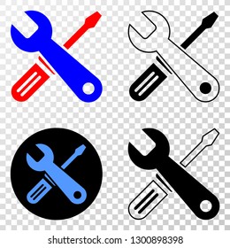Repair tools EPS vector pictogram with contour, black and colored versions. Illustration style is flat iconic symbol on chess transparent background.