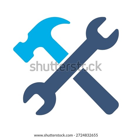 Repair tools icon blue flat vector design hammer wrench crossed symbol maintenance service hardware fix graphic element sign