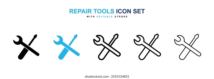 Repair tools icon collection in black and blue colors