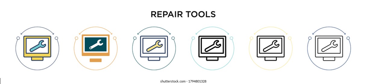 Repair tools icon in filled, thin line, outline and stroke style. Vector illustration of two colored and black repair tools vector icons designs can be used for mobile, ui, web
