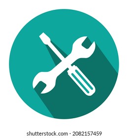 Repair tools icon with long shadow , screwdriver and wrench vector design