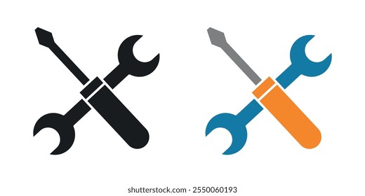 Repair tools icon set in black and colored version