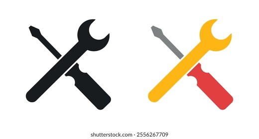 Repair tools icon set in black and colored versions.