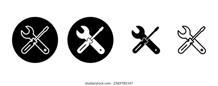 Reparaturwerkzeuge Icon-Set-Illustration. Werkzeugzeichen und Symbol. Einstellsymbol. Schraubenzieher und Schraubenzieher. Service