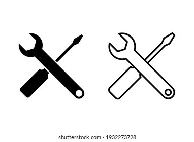 Symbol reparieren Symbol-Set. Symbol des Werkzeuges, Vektorgrafik. Einstellsymbol, Vektorgrafik. Schraubenzieher und Schraubenzieher. Support, Service