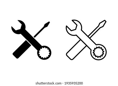Symbol reparieren Symbol-Set. Symbol des Werkzeuges, Vektorgrafik. Einstellsymbol, Vektorgrafik. Schraubenzieher und Schraubenzieher. Support, Service