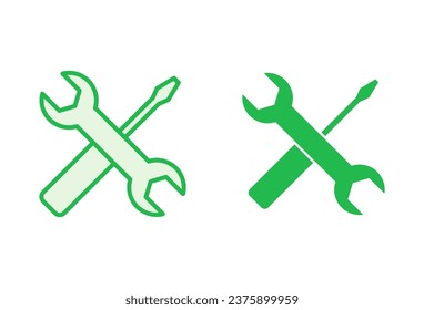 Conjunto de iconos de las herramientas de reparación. vector de icono de herramienta. indicador de icono de configuración. Llave y destornillador. soporte, servicio