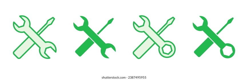 Conjunto de iconos de las herramientas de reparación. vector de icono de herramienta. indicador de icono de configuración. Llave y destornillador. soporte, servicio