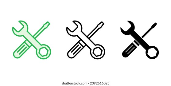 Conjunto de iconos de las herramientas de reparación. vector de icono de herramienta. indicador de icono de configuración. Llave y destornillador. soporte, servicio