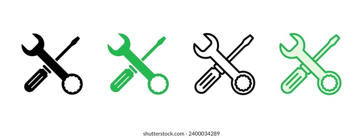 Reparatur-Tools Symbol-Set. Symbol des Werkzeuges, Vektorgrafik. Einstellsymbol, Vektorgrafik. Schraubenzieher und Schraubenzieher. Support, Service