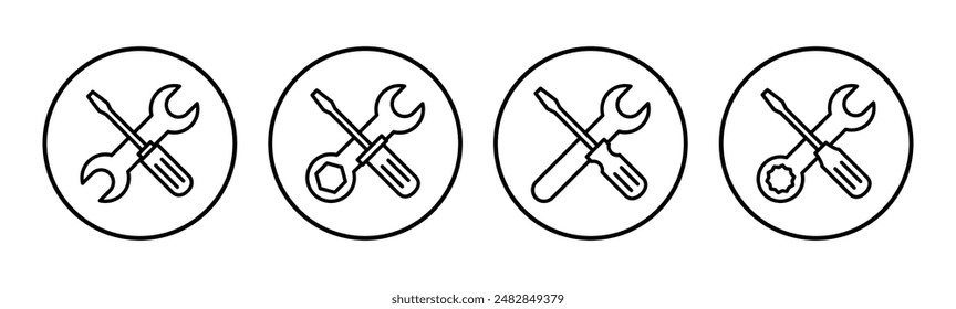 Conjunto de iconos de herramientas de reparación. Vector de iconos de herramientas. Vector de iconos de configuración. Llave y destornillador. Asistencia, Servicio