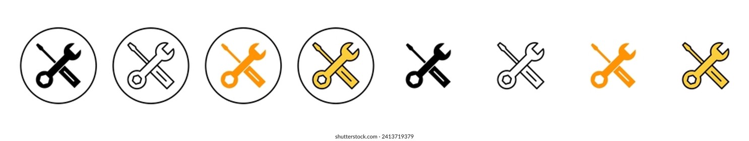 Vector de conjunto de iconos de herramientas de reparación. símbolo y signo de la herramienta. para abrir el Navegador. Llave y destornillador. Servicio