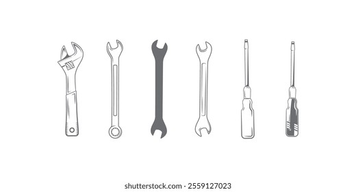 Repair Tools Icon Set Vector Illustration. Vector Set of Repair Tools Icons – Illustrated Toolkit for Construction, Maintenance, and DIY Projects