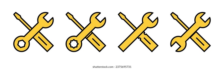 Juego de iconos de herramientas de reparación para aplicaciones web y móviles. símbolo y signo de la herramienta. para abrir el Navegador. Llave y destornillador. Servicio