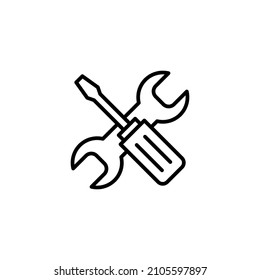 Icono de herramientas de reparación. símbolo y signo de la herramienta. para abrir el Navegador. Llave y destornillador. Servicio