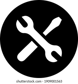 Repair tools icon vector. Black circle background. Maintenance signs and symbols.