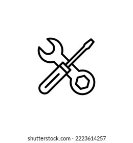 Ilustración del vector de icono de herramientas de reparación. símbolo y signo de la herramienta. para abrir el Navegador. Llave y destornillador. Servicio