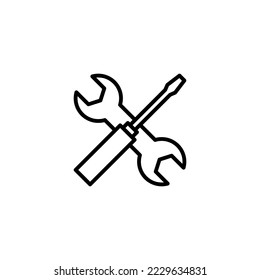 Ilustración del vector de icono de herramientas de reparación. símbolo y signo de la herramienta. para abrir el Navegador. Llave y destornillador. Servicio