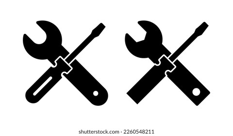 Ilustración del vector de icono de herramientas de reparación. símbolo y signo de la herramienta. para abrir el Navegador. Llave y destornillador. Servicio