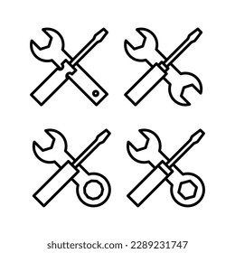 Ilustración del vector de icono de herramientas de reparación. símbolo y signo de la herramienta. para abrir el Navegador. Llave y destornillador. Servicio