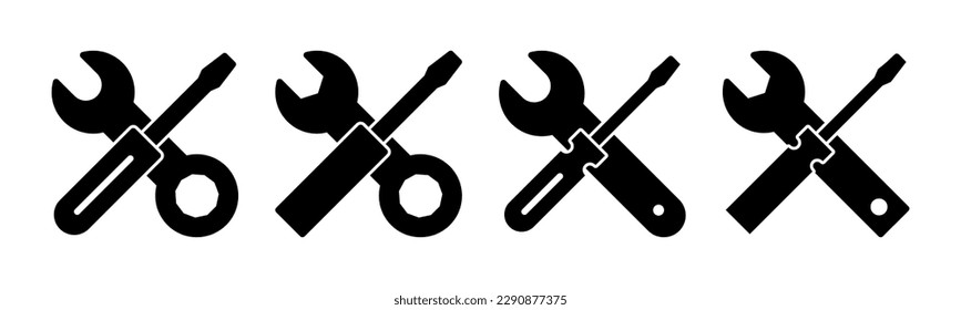 Ilustración del vector de icono de herramientas de reparación. símbolo y signo de la herramienta. para abrir el Navegador. Llave y destornillador. Servicio